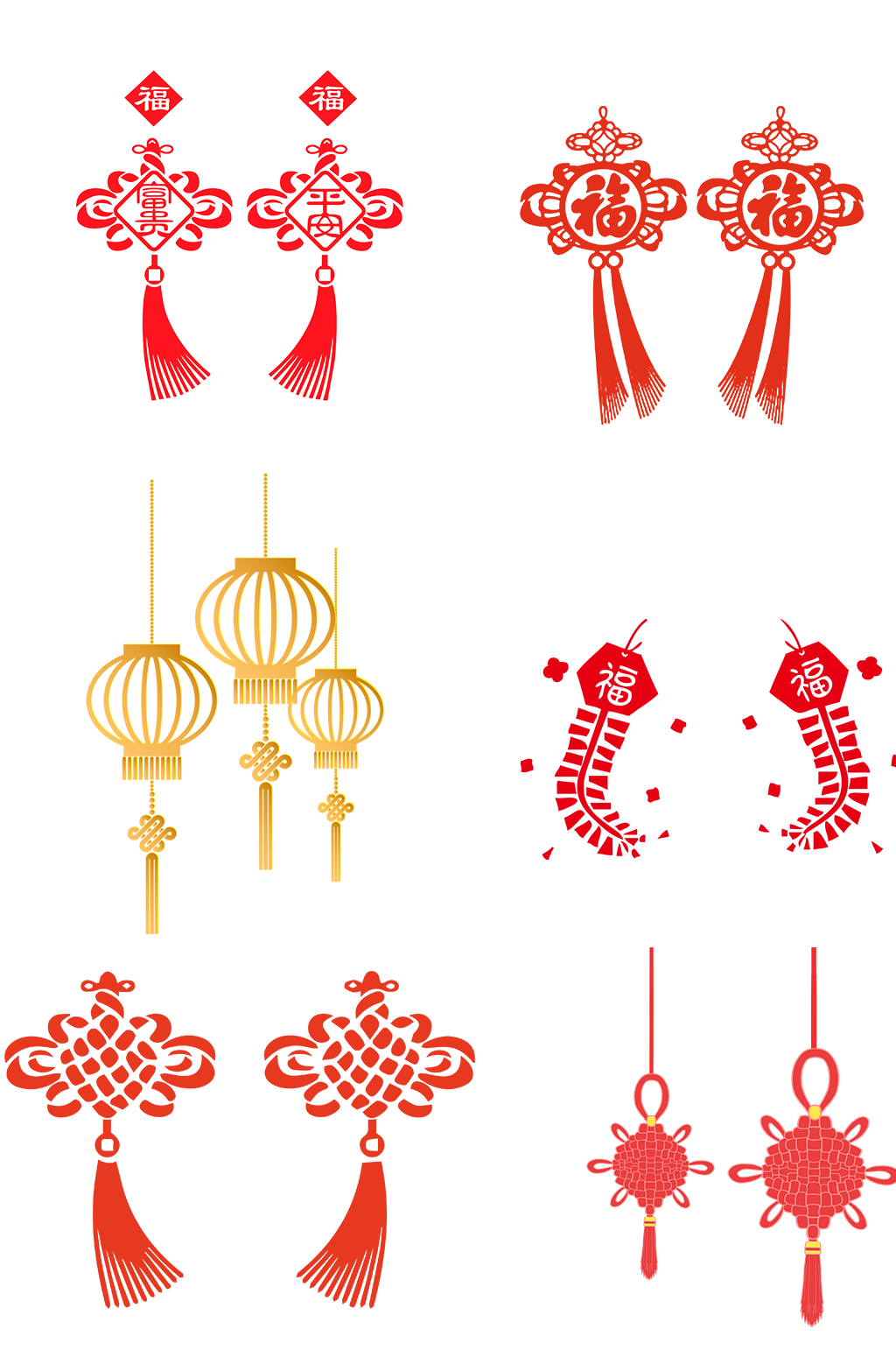 中国灯笼透明PNG喜庆节日中国结鞭炮素材