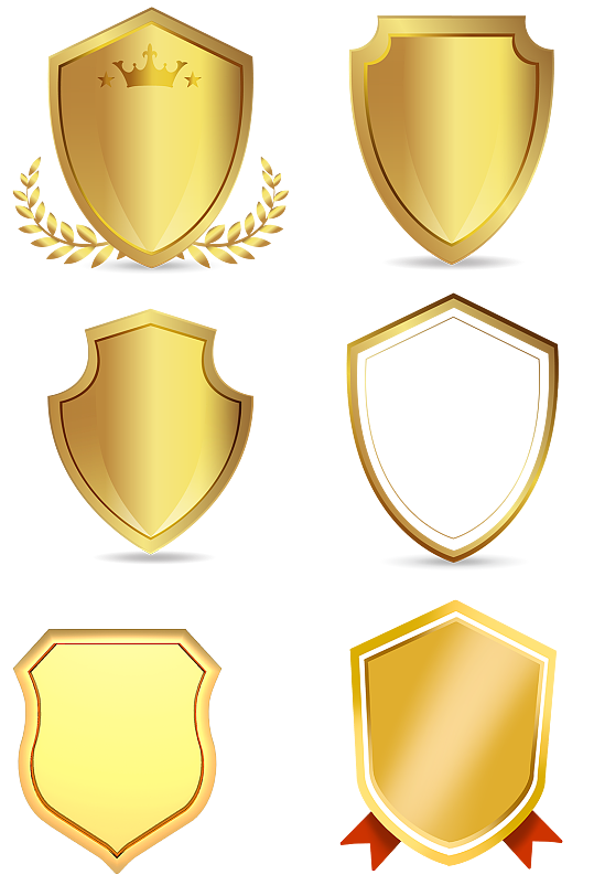 保护盾牌质保免扣png元素高清金色金属