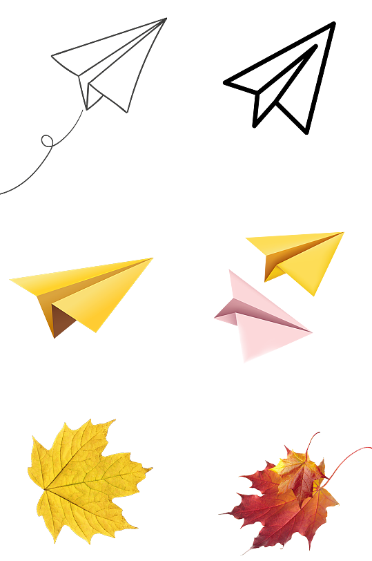 纸飞机秋天素材漂浮枫叶免扣png元素