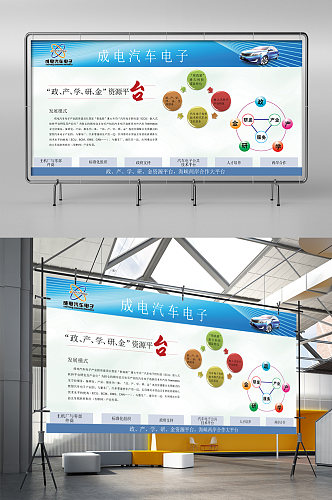 汽车展板宣传零件海报蓝色大方清新介绍