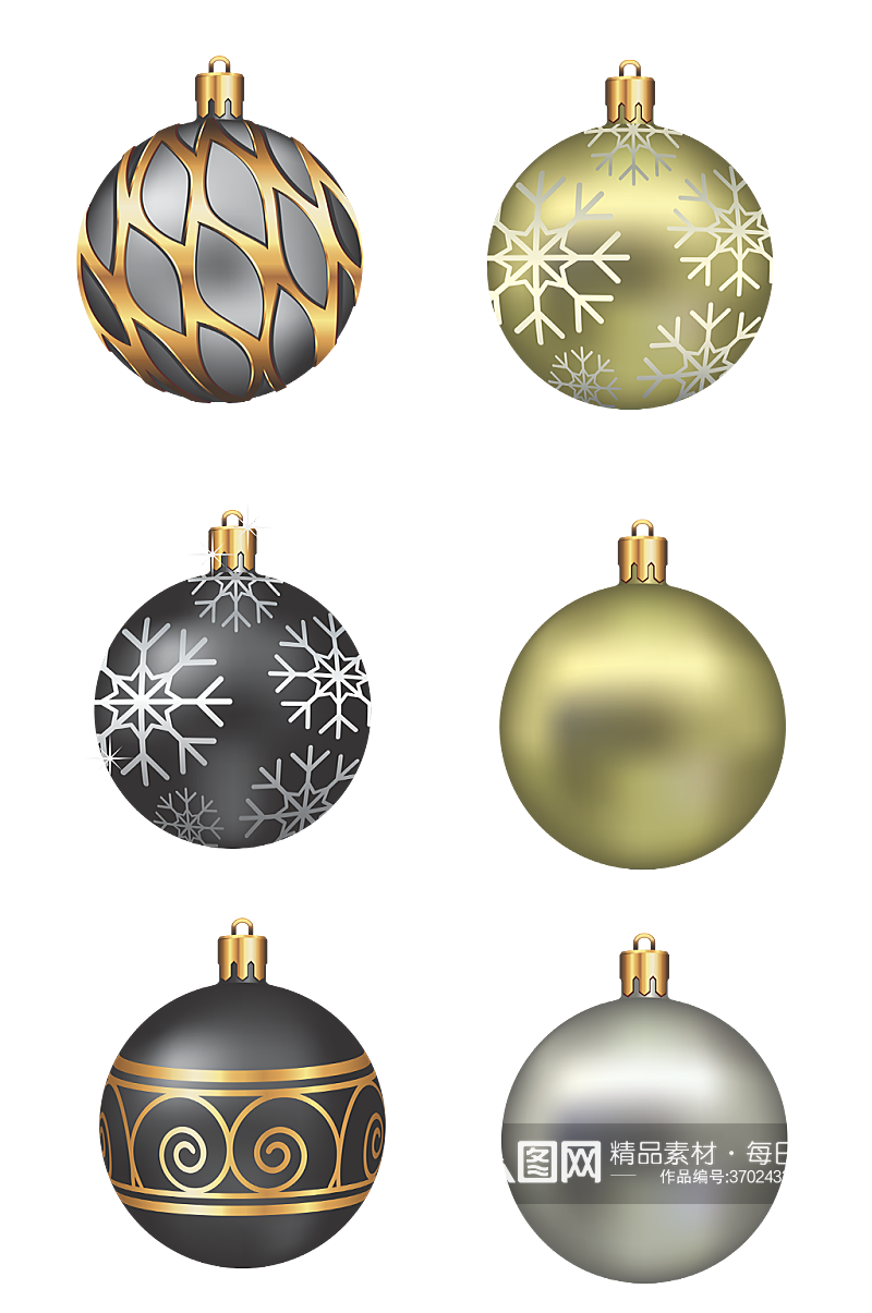 圆球漂浮小元素金色花纹球体高清免扣圣诞素材