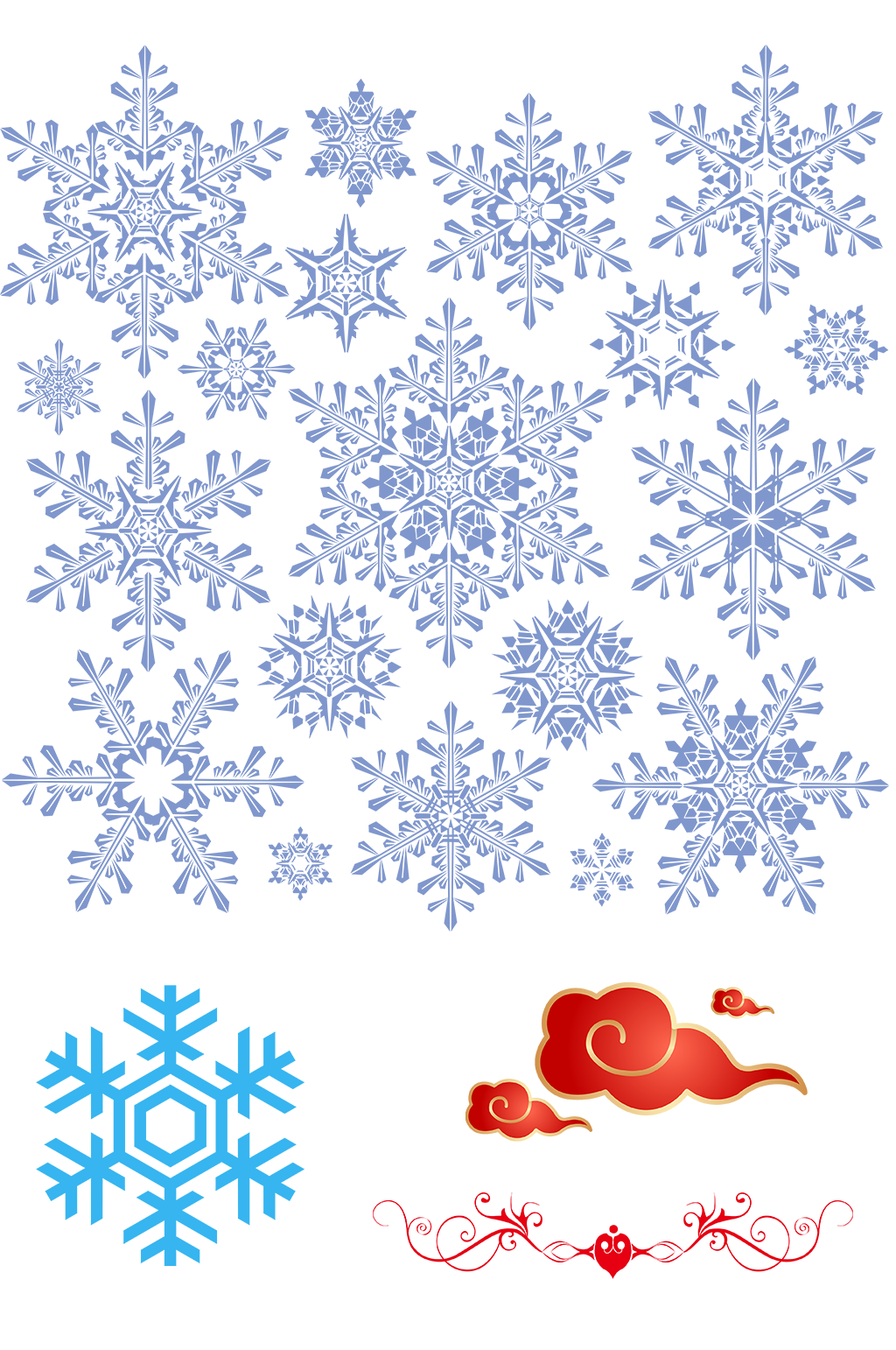 中式花纹窗花冰雪免扣png剪影素材