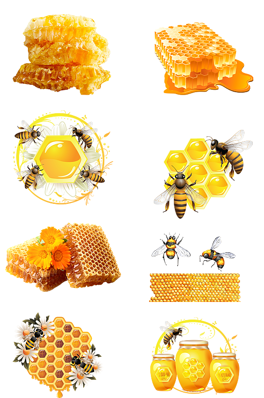 蜂蜜蜂巢蜜蜂免扣png素材花粉春天农产品
