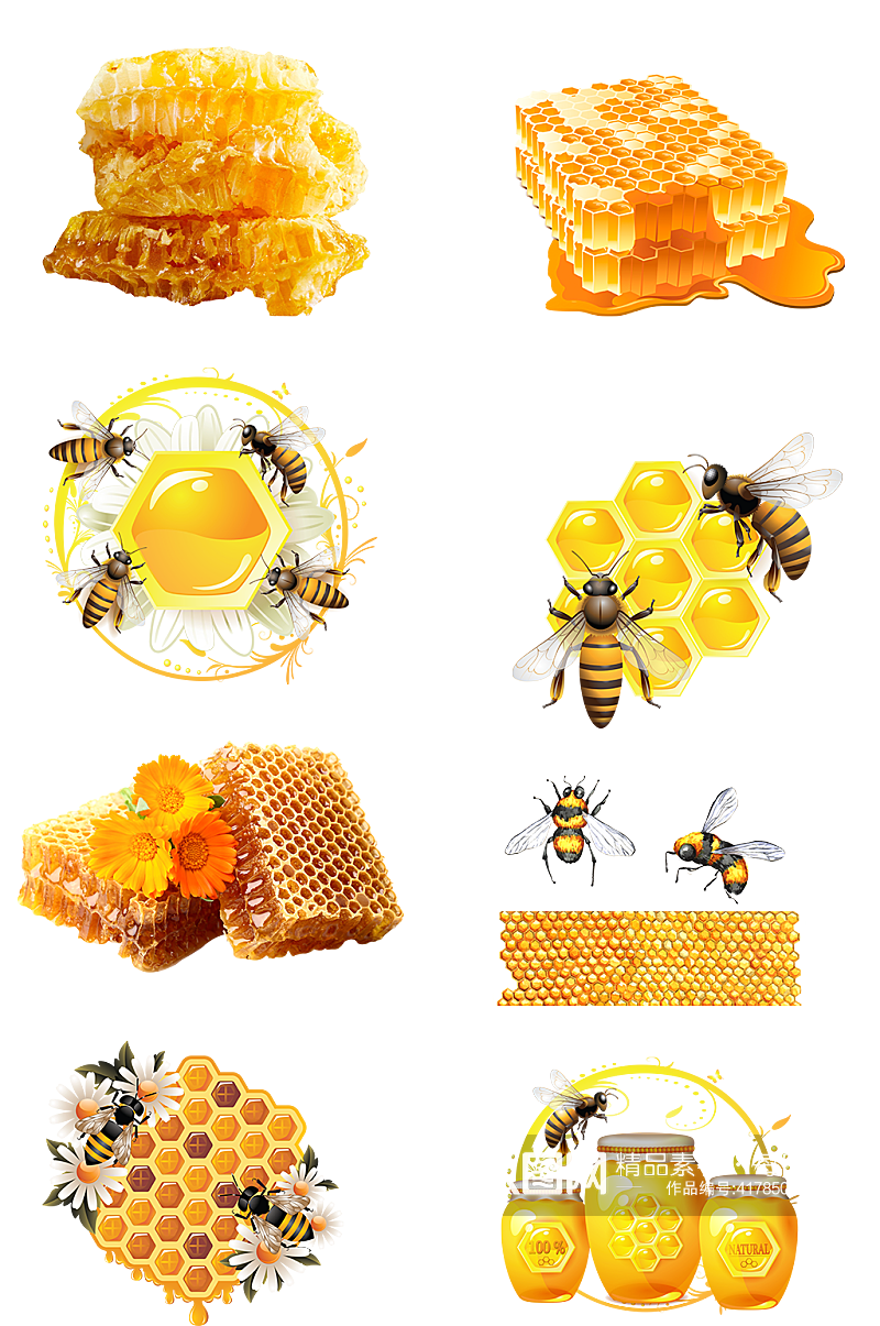 蜂蜜蜂巢蜜蜂免扣png素材花粉春天农产品素材