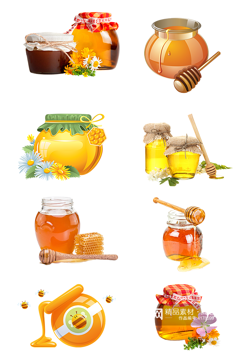 蜂蜜农产品蜂蜜罐鲜花春天健康免扣png素材