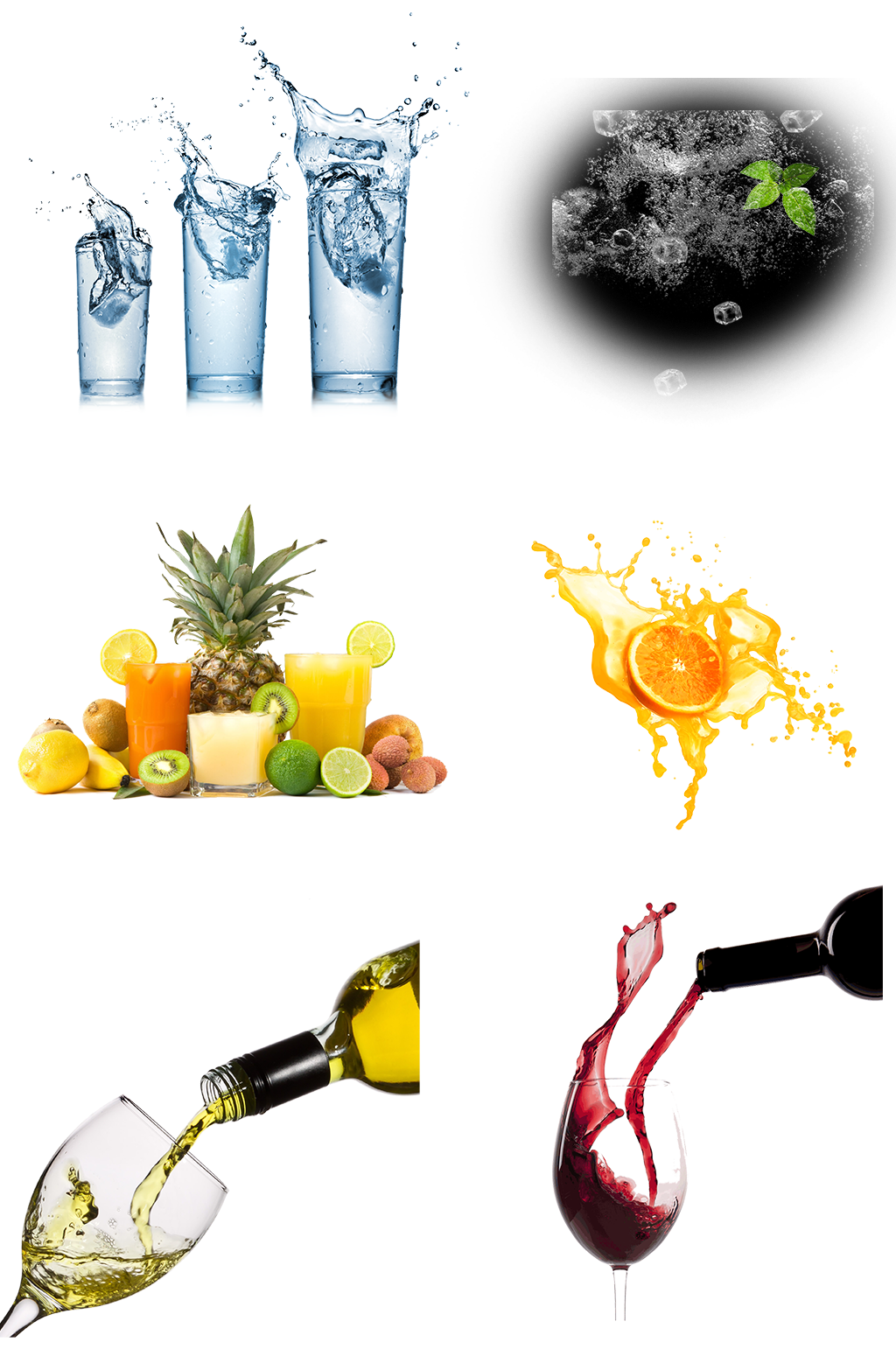 飞溅水花纯净水果汁水果橙汁红酒免扣液体素材