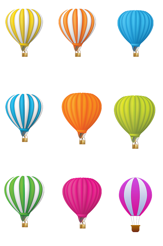 彩色热气球卡通热气球卡通氢气球热气球ps