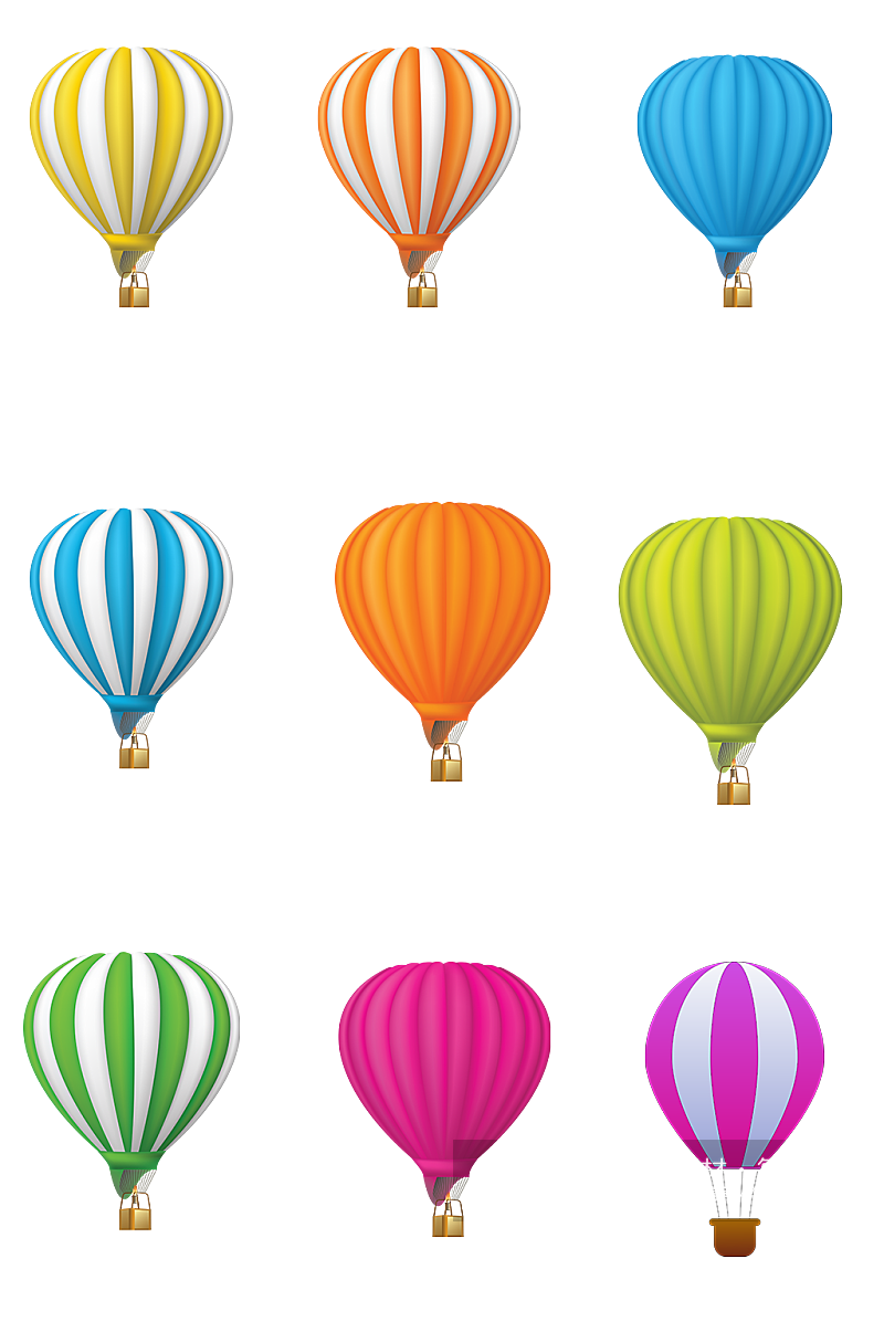 彩色热气球卡通热气球卡通氢气球热气球ps素材
