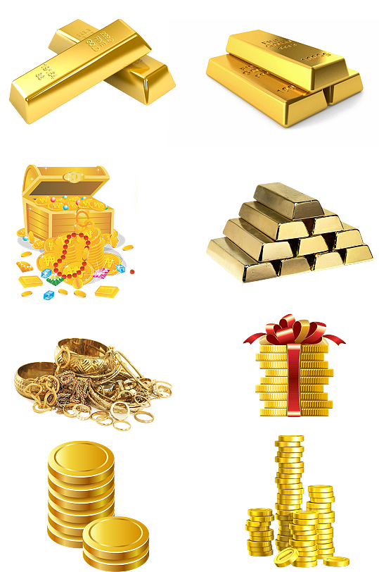 黄金珠宝金融汇率金条免扣png素材货币