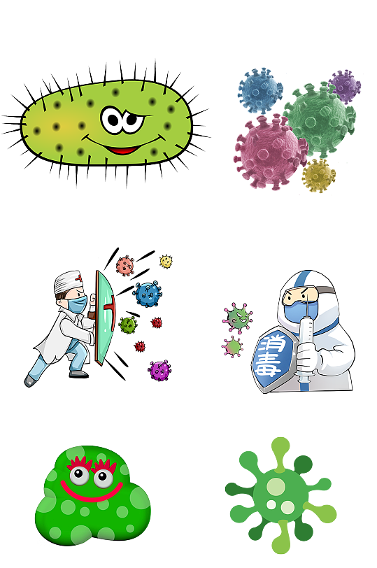 新冠病毒抗疫细菌微细胞免扣png防疫