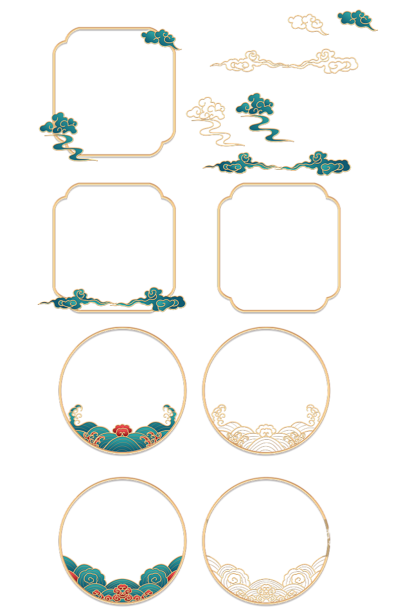 中国风边框国潮免扣png祥云标题对话框素材