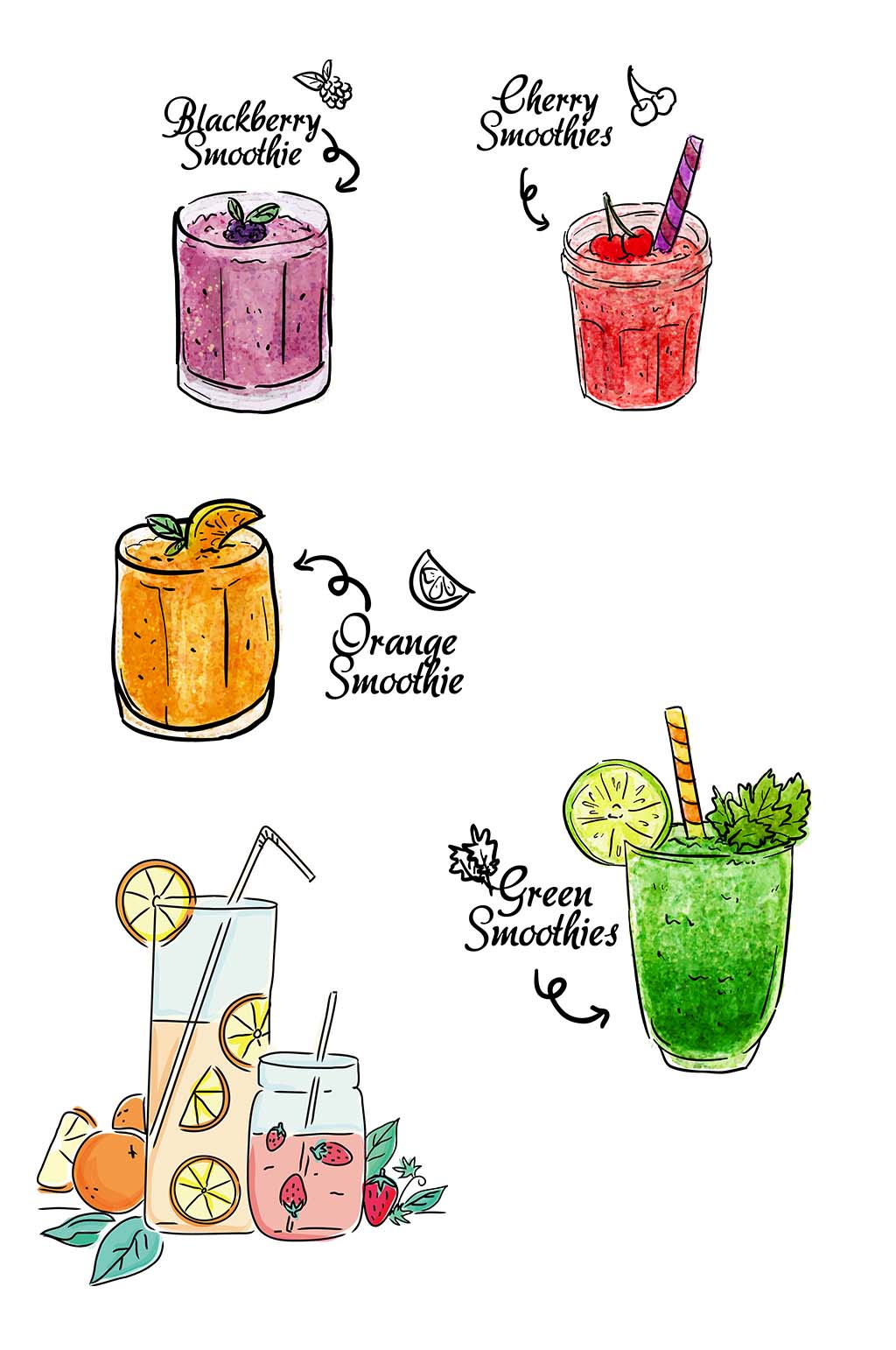 冷饮水彩手绘插画免抠素材