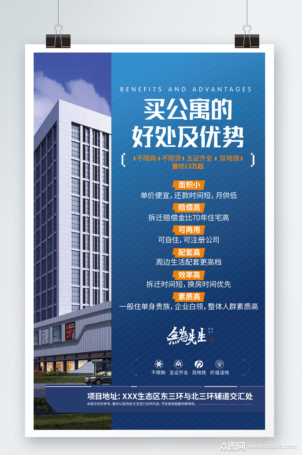 蓝色大气公寓海报