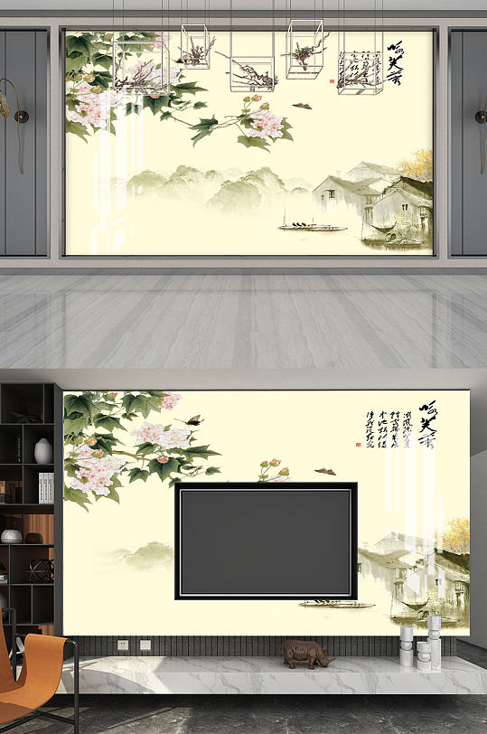 芙蓉装饰图背景墙-众图网