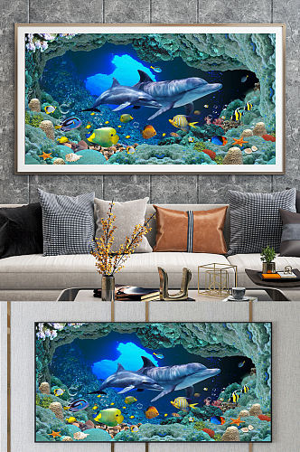 海洋海豚金鱼装饰画