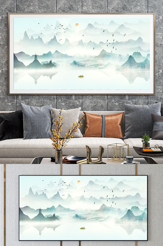 旭日东升玄关水墨画-众图网