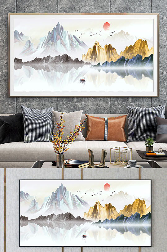 中国风鎏金山水装饰画-众图网