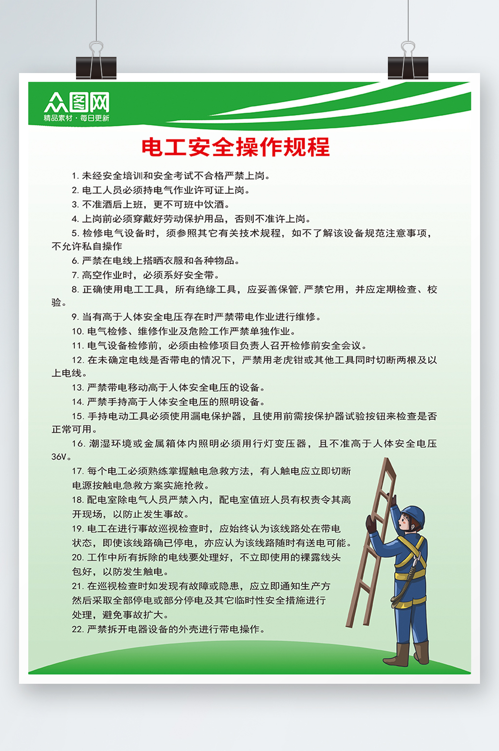 电工安全操作规程制度牌施工安全生产海报素材