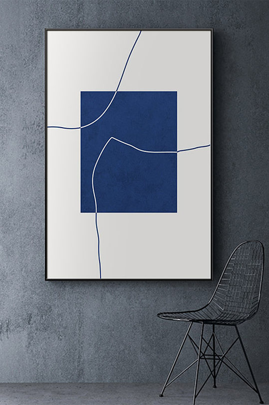 现代简约蓝色抽象几何线条装饰画