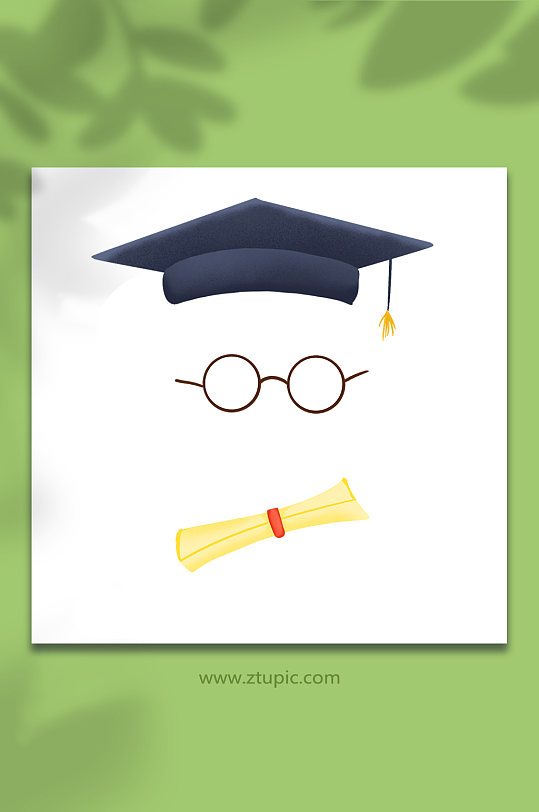可爱卡通眼镜学士帽毕业文凭毕业元素