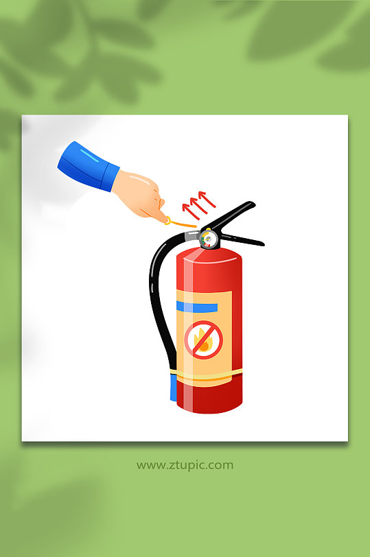 手绘扁平拔掉保险销灭火器使用步骤元素插画-众图网