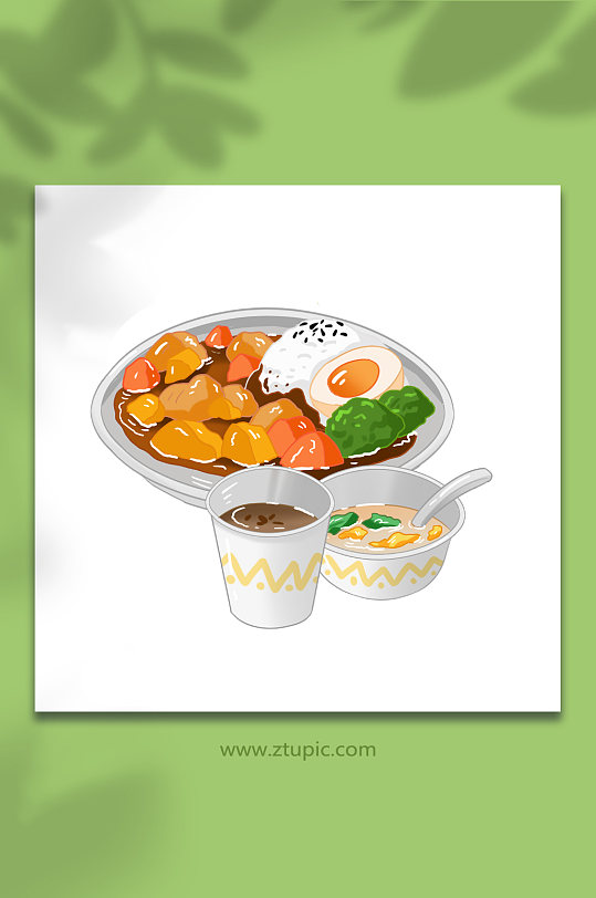 卡通手绘咖喱猪排饭寿司日料美食元素插画-众图网