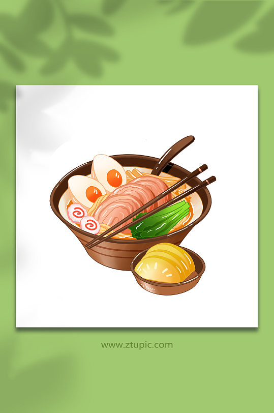手绘豚骨拉面寿司日料美食元素插画
