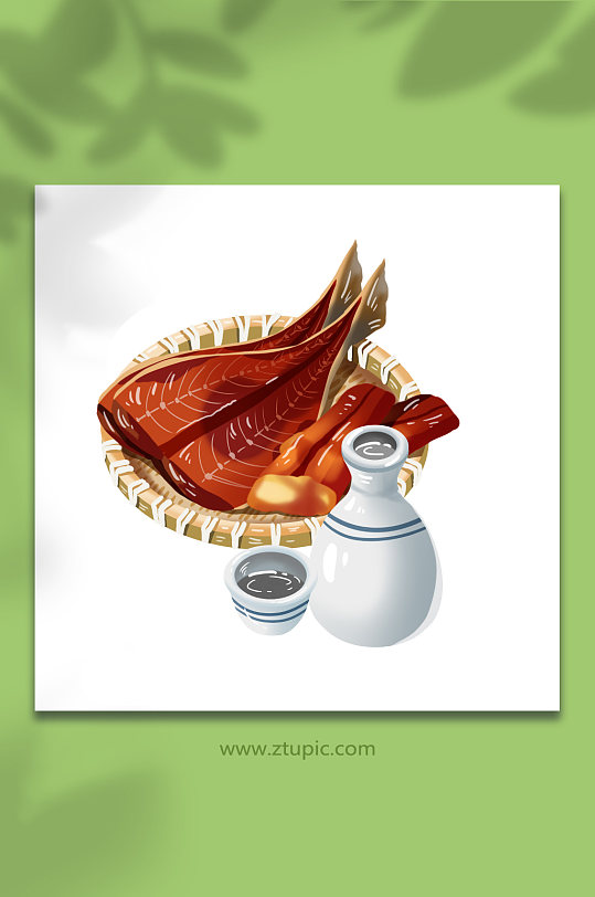 卡通可爱米酒鱼干小雪节气元素插画