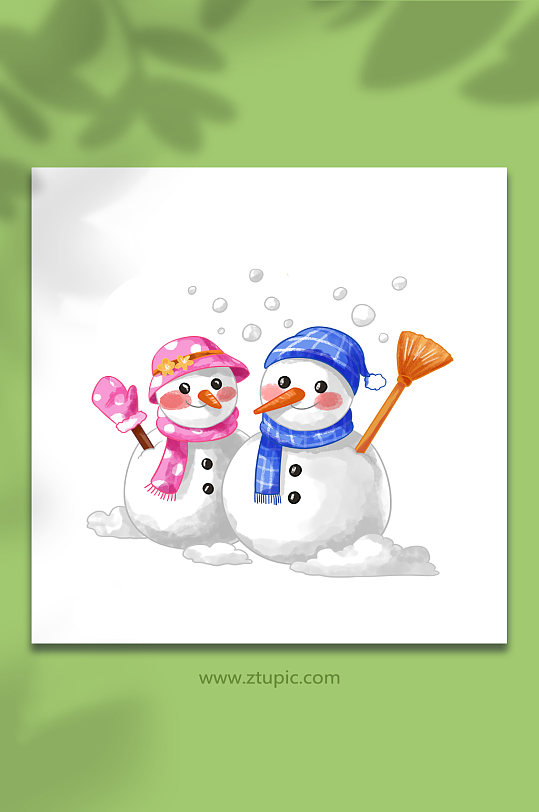 卡通可爱冬季雪人小雪节气元素插画