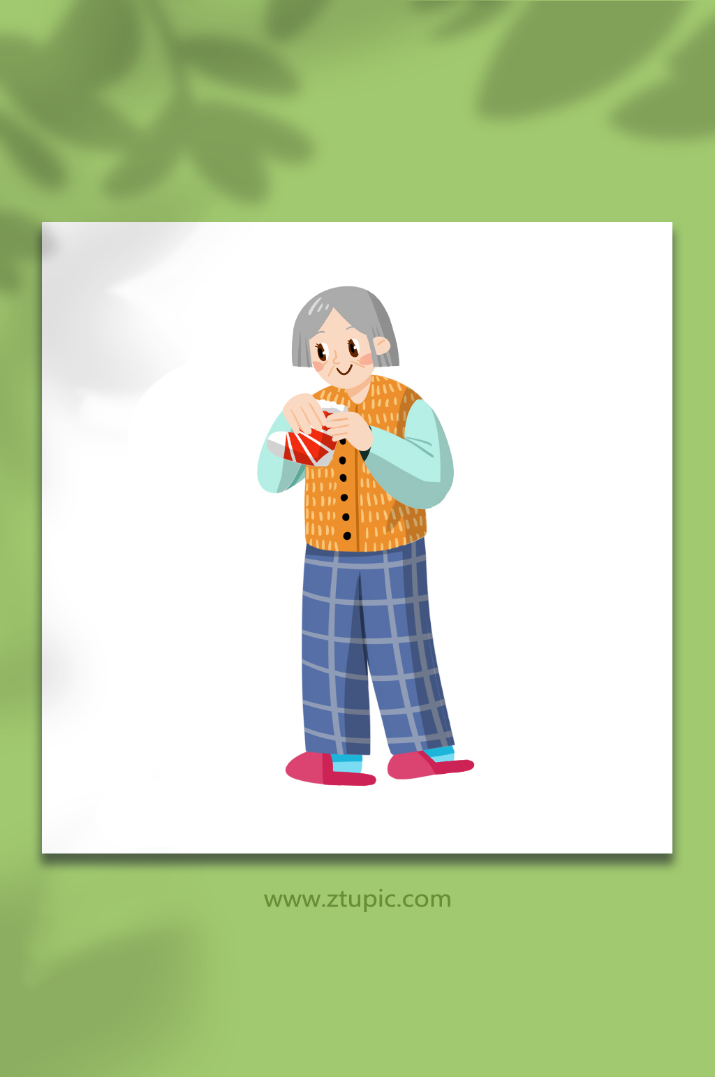 扁平老人送禮物圣誕節(jié)人物插畫(huà)免摳元素素材