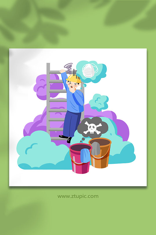 卡通扁平毒气中毒安全生产人物元素插画