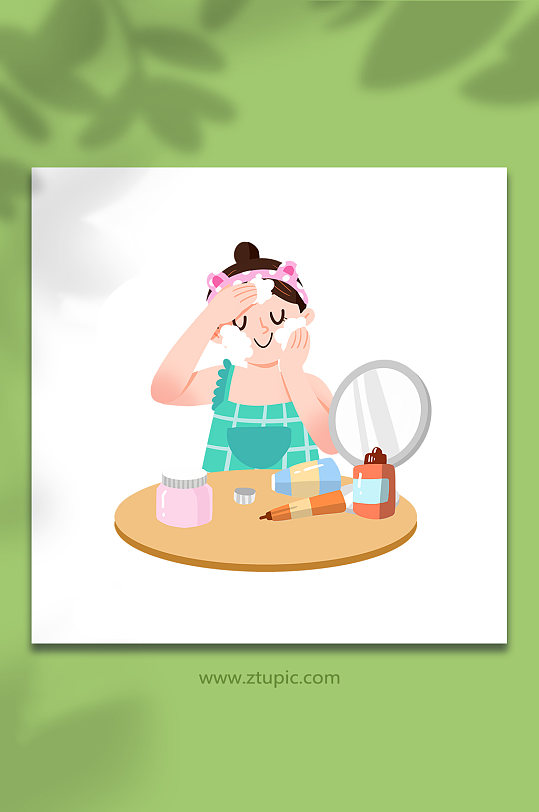 扁平用洗面奶女性面部清洁头部护理元素插画