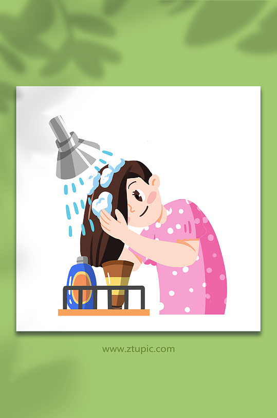 扁平清洗头发女性面部清洁头部护理元素插画