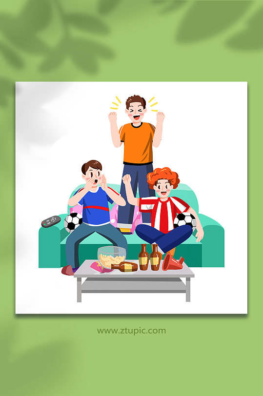 扁平居家看球赛比赛欢呼球迷人物插画-众图网