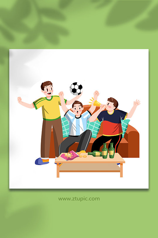扁平化可爱足球球迷比赛欢呼球迷人物插画
