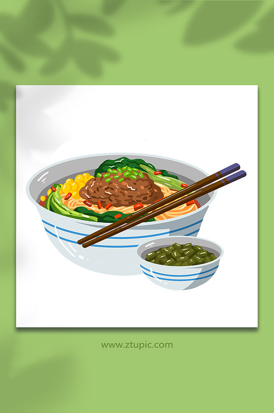 扁平卡通担担面成都特色美食元素插画-众图网