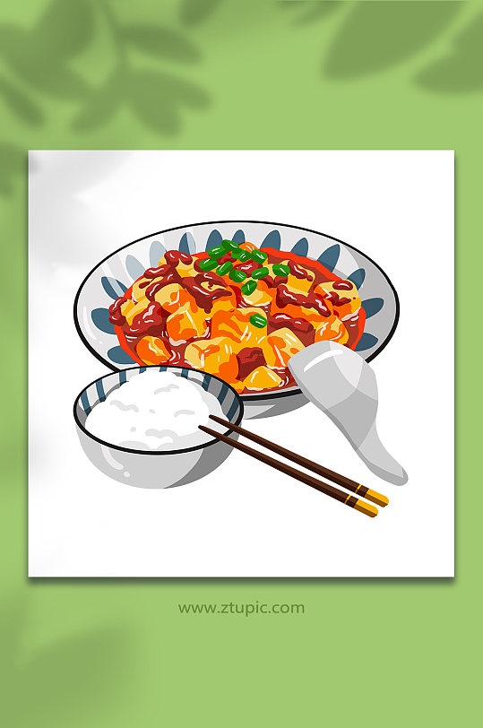 手绘卡通麻婆豆腐成都特色美食元素插画-众图网