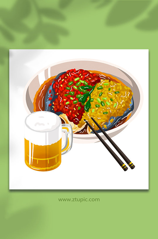 扁平手绘剁椒鱼头长沙特色美食元素插画