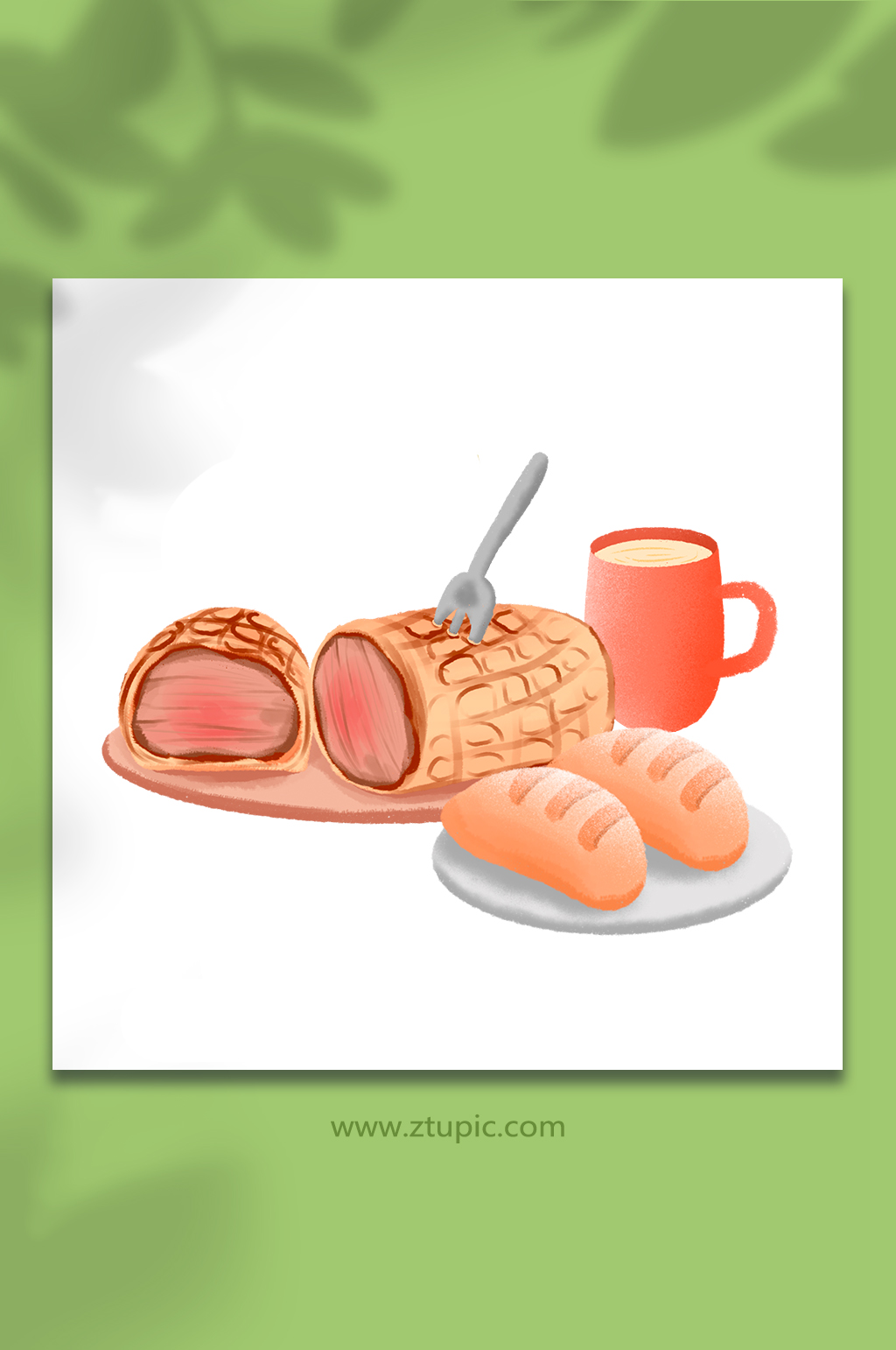 卡通手绘惠灵顿牛排西餐美食元素插画素材