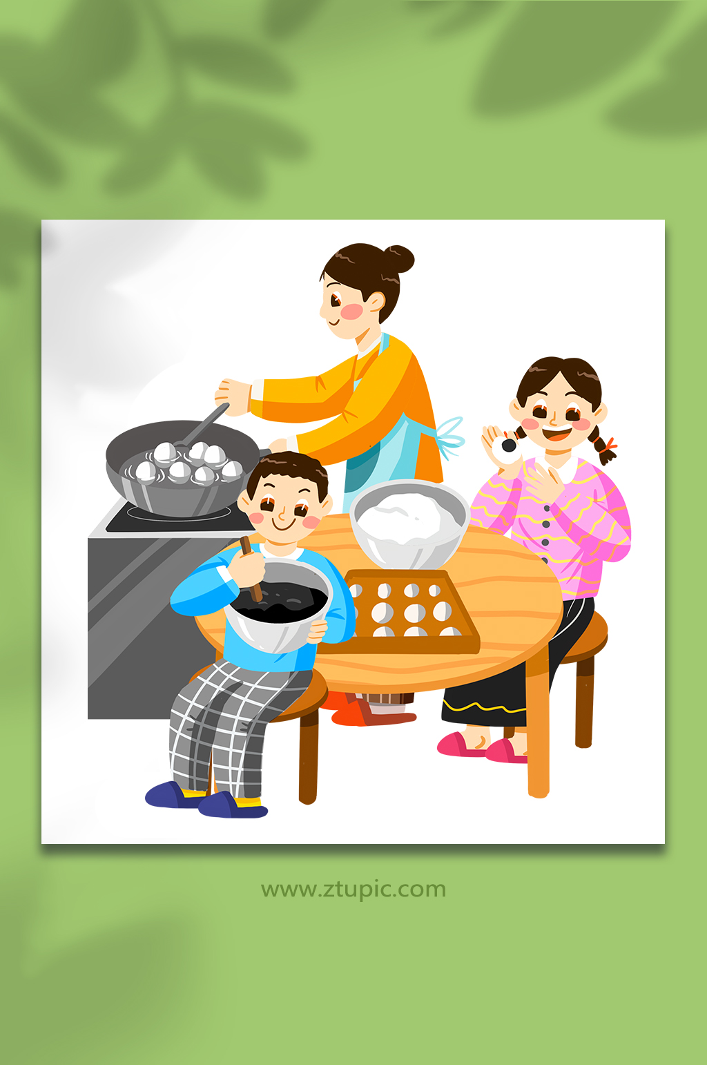扁平煮湯圓餃子湯圓冬至人物節(jié)氣插畫素材