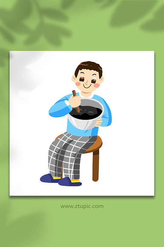 可爱搅芝麻汤圆冬至人物节气插画免抠元素