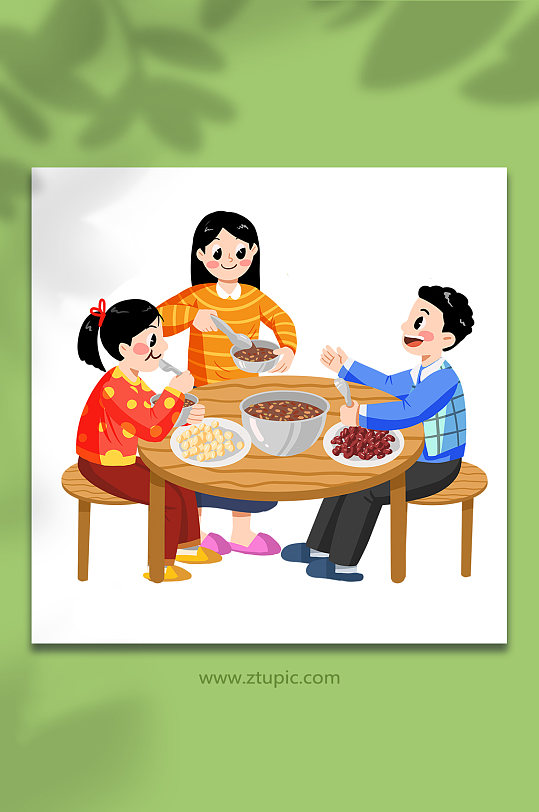 卡通可爱手绘喝腊八粥腊八节人物插画-众图网