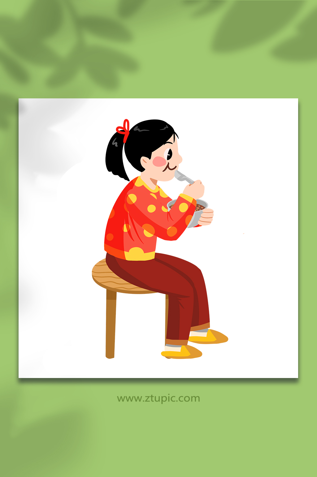 可爱女孩吃腊八粥腊八节人物插画免抠元素素材