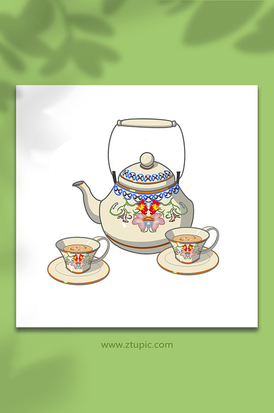 扁平可爱手绘奶茶新疆特色美食元素插画