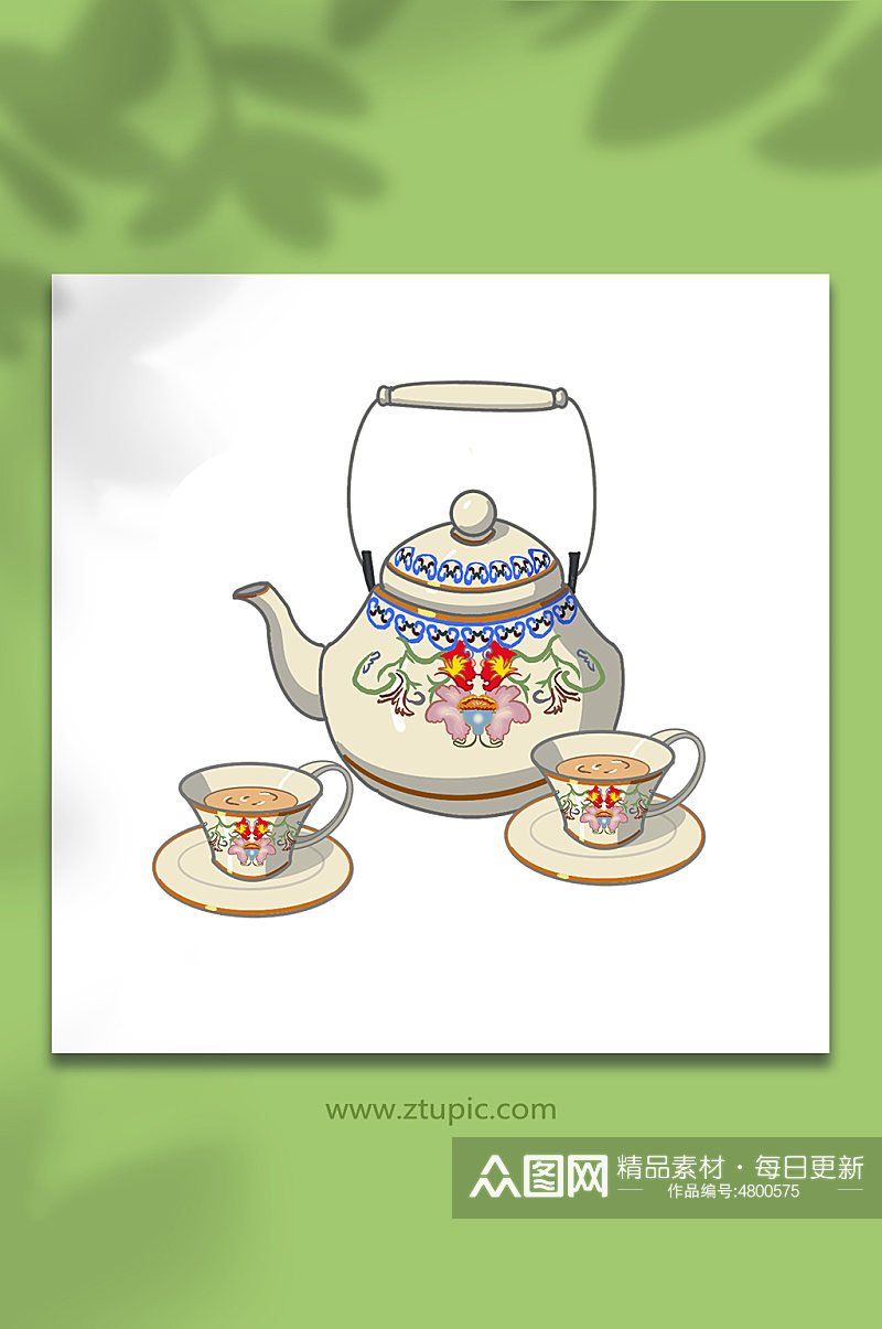 扁平可爱手绘奶茶新疆特色美食元素插画素材