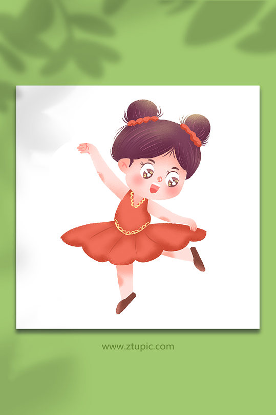 可爱手绘跳舞女孩儿童节人物插画免抠元素
