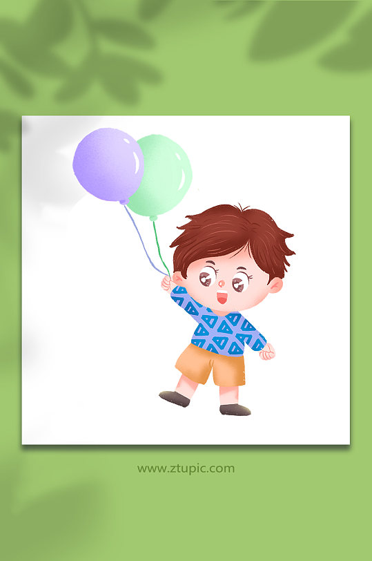 卡通可爱气球男孩儿童节人物插画免抠元素