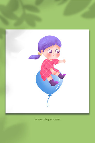 手绘可爱气球女孩儿童节人物插画免抠元素