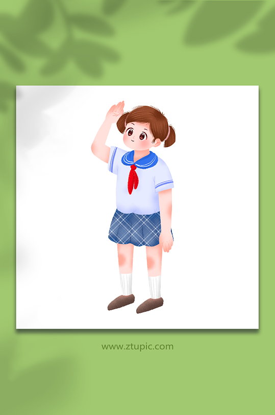 可爱手绘女孩学生建党节人物插画免抠元素