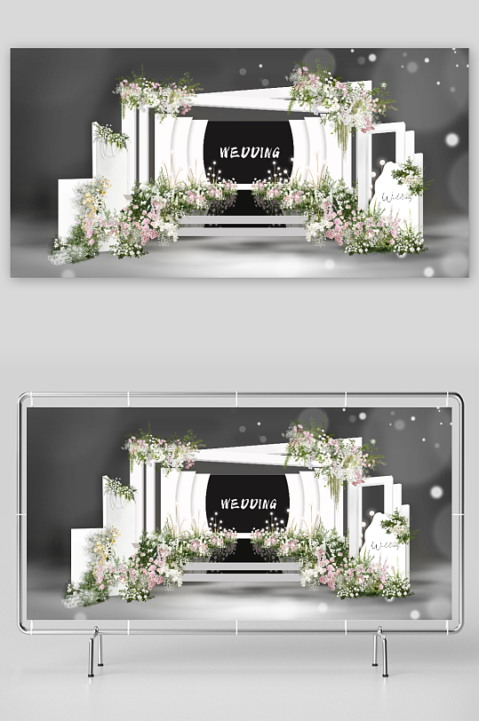 白绿粉浪漫婚礼宴会厅效果图-众图网